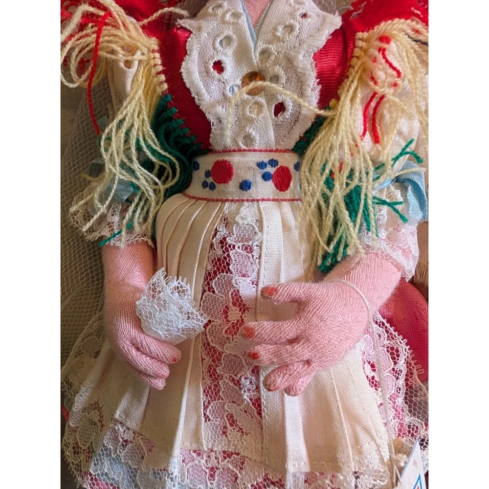 Vintage 1970s Hungarian Folk Art Dolls Pair Paloc Szecseny‎ Cloth Ethnic Costume